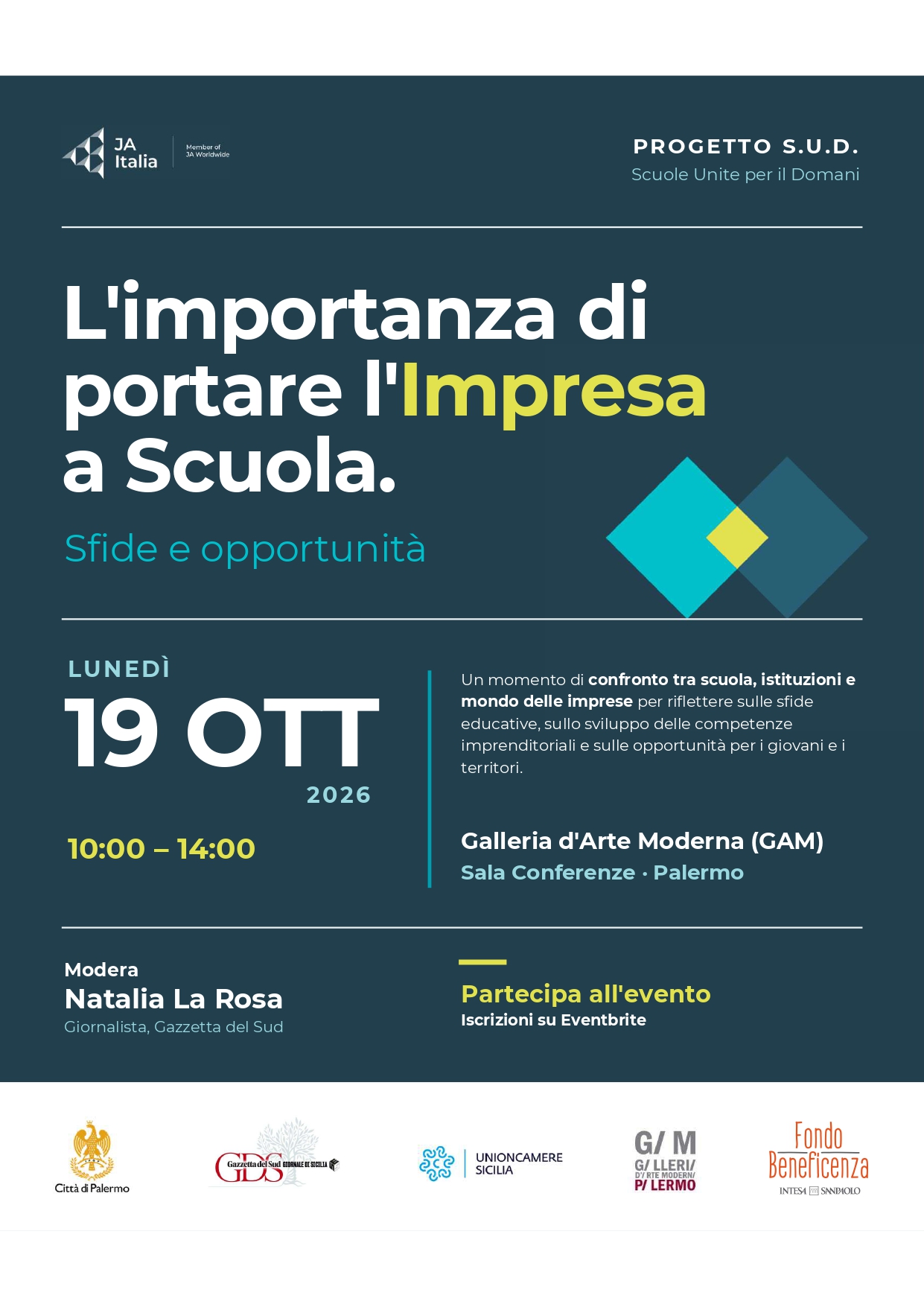 Locandina evento "L'importanza di portare l'Impresa a Scuola. Sfide e opportunità" – 19 ottobre 2026